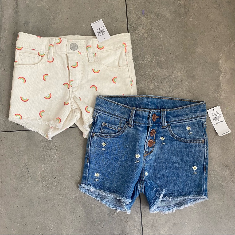 NEW old navy toddler jean shorts rainbows daisy floral 3T